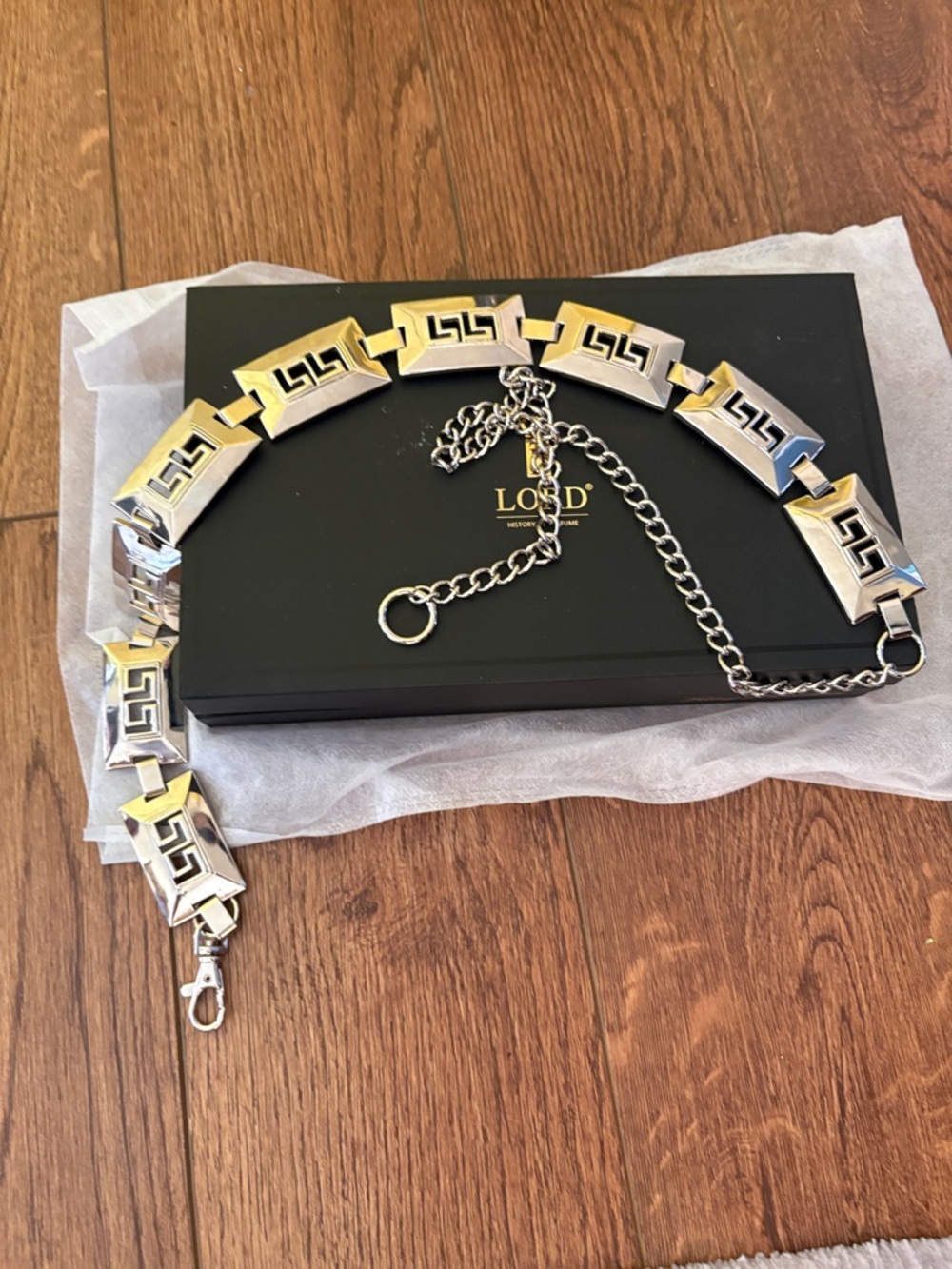 LOJD Silver Greek Key Chain Belt vintage